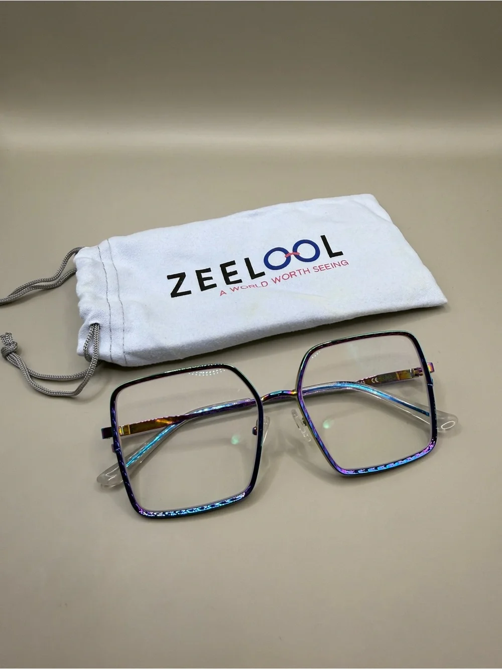 Zeelool Square Oversized Glasses in Iridescent Purple-Blue,unknown prescription